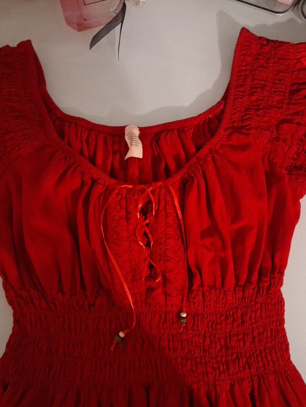 Red Peasant 100% Cotton Dress size Medium - Picture 5 of 10